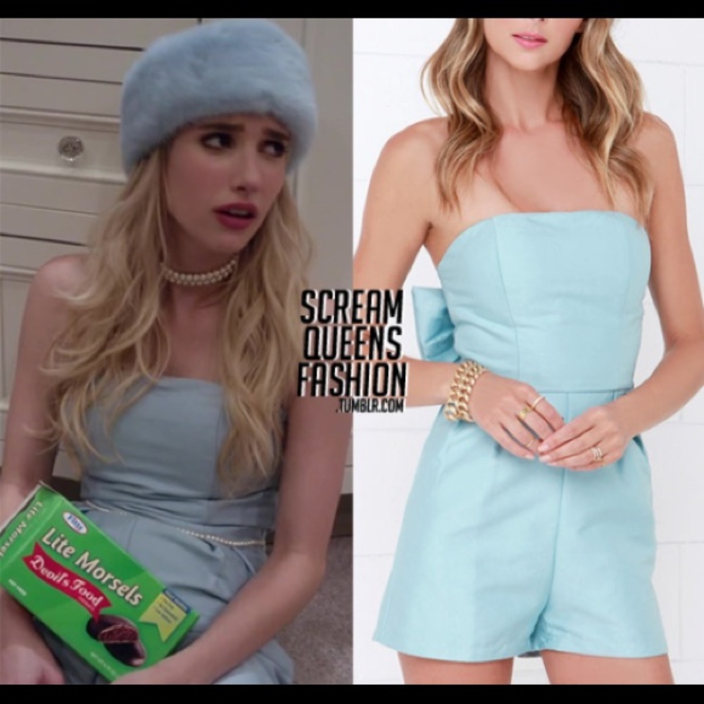 Blue Strapless Romper Glamorous Bow